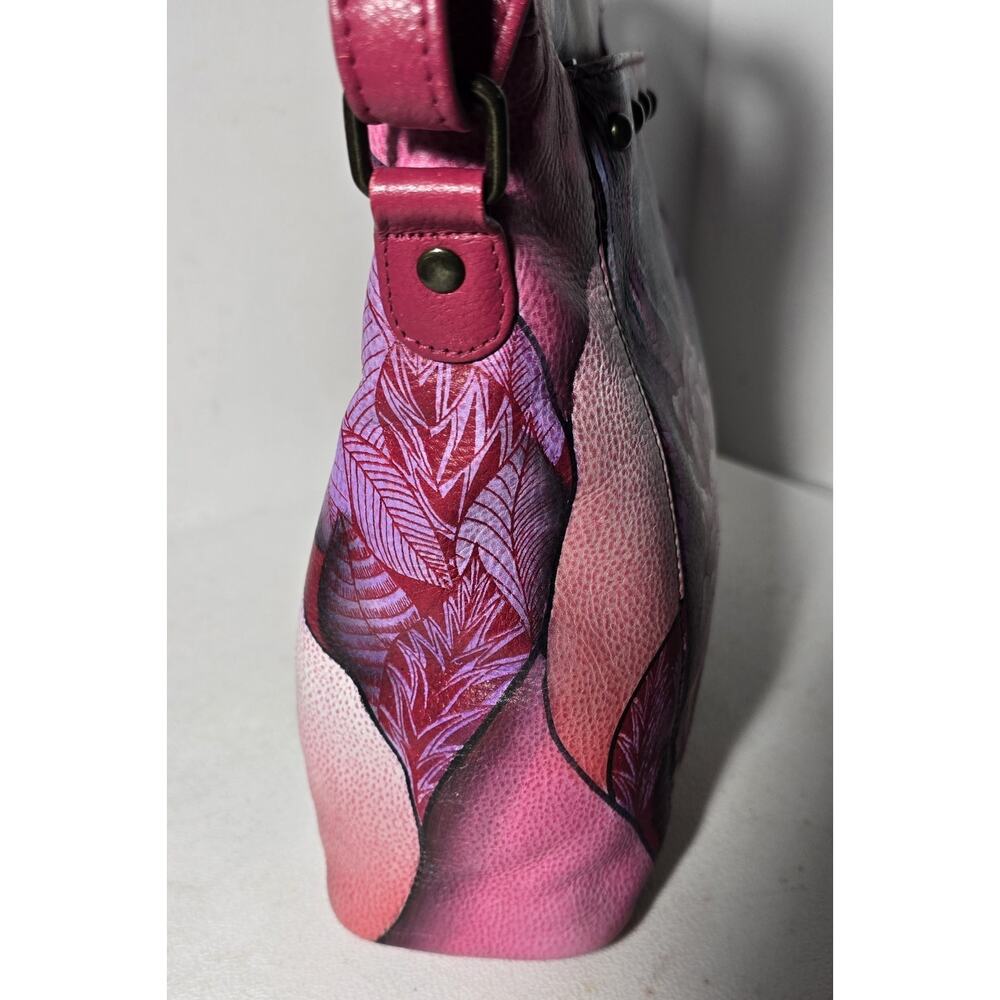 Anuschka Peacock/Rose Hand Painted Leather Crossbody/Shoulder Bag-Rosie Reverie - Picture 11 of 16